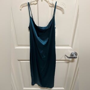 NWT Emerald Green satin midi dress - S